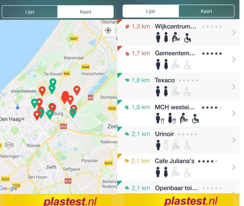 Hoge nood App. Vind toiletten in Nederland