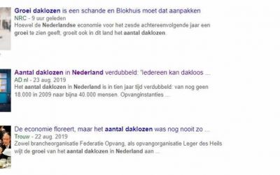 Landelijke- en lokale media staan vol over de groei van het aantal daklozen in Nederland