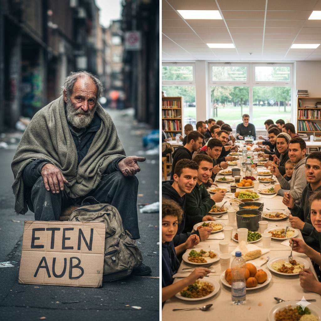 contast tussen dakloze man en asiel zoekers contast tussen dakloze man en asiel zoekers