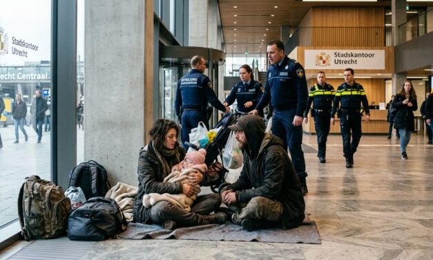Beveiliger wil gezin met baby door politie uit stadskantoor laten zetten