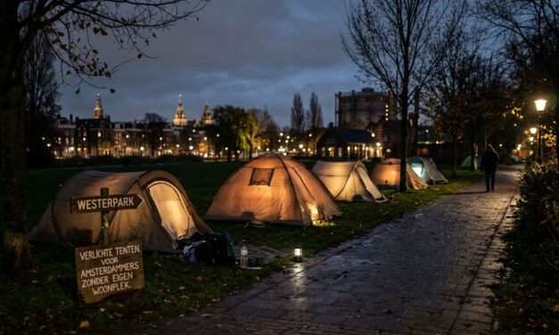 Verlichte tenten in het Westerpark als symbool voor Amsterdammers zonder eigen woonplek